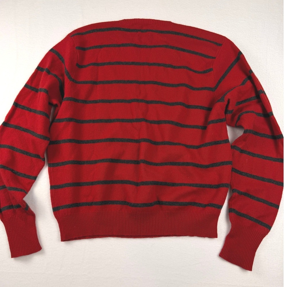 Vintage Polo Ralph Lauren Red Grey Striped Lambswool Sweater Oversized XL - Picture 7 of 7